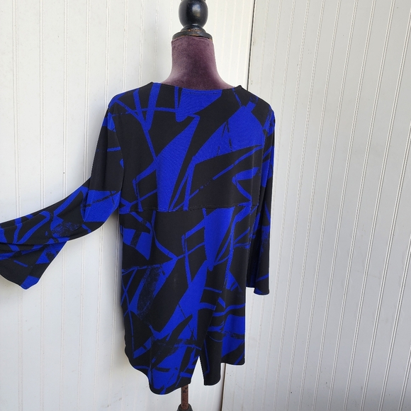 Joseph Ribkoff Edgy V-neck Zipper Top Style  Blue Black Blouse Sz 14 - Picture 10 of 16